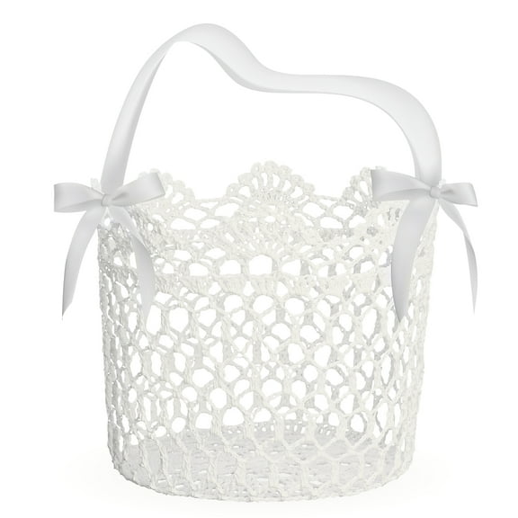 QIFULL White Wedding Flower Basket with Satin Bowknot Perfect for Ceremony and Romantic Events