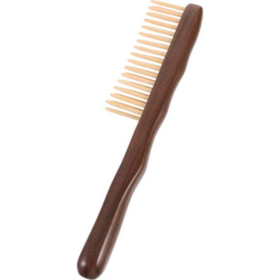 QIFULL Wood Scalp Comb Double Row Teeth Brown 1PC