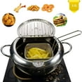 QIFWL Stainless Steel Mini Deep Fry Pan with Basket Draining Rack Portable Fryer Pot with