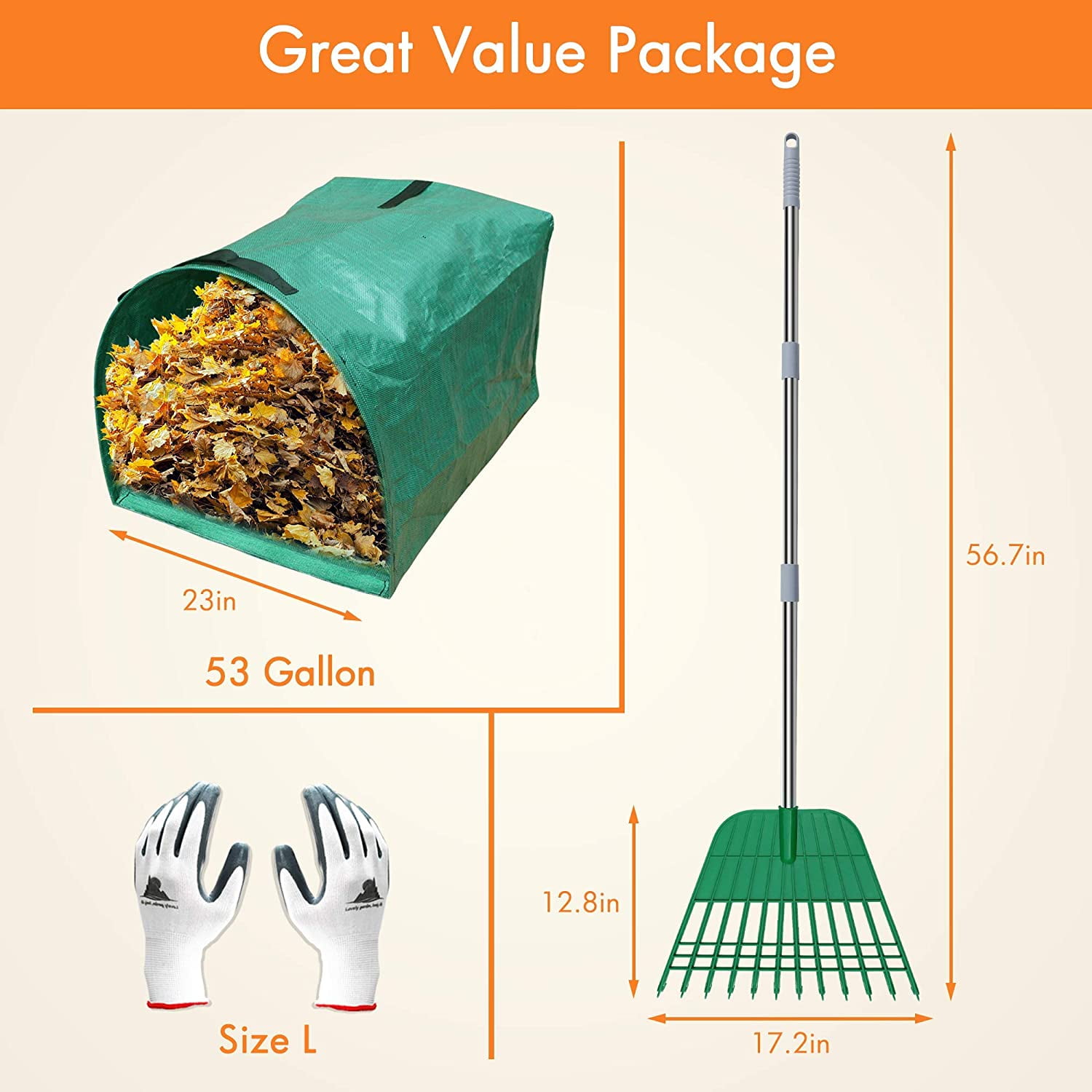 QIHE-12 Tines Gardening Leaf Rake, Lightweight Steel Handle, Detachable ...