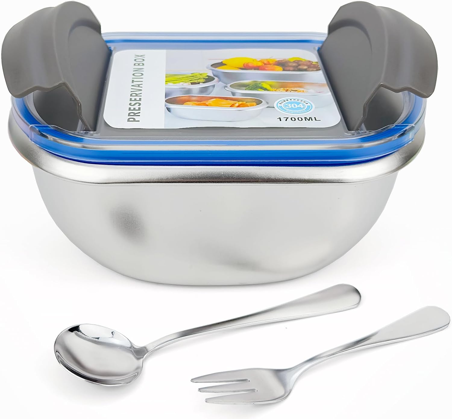 QIHE-1700ml Large Stainless Steel Food Storage Container with Lid ...