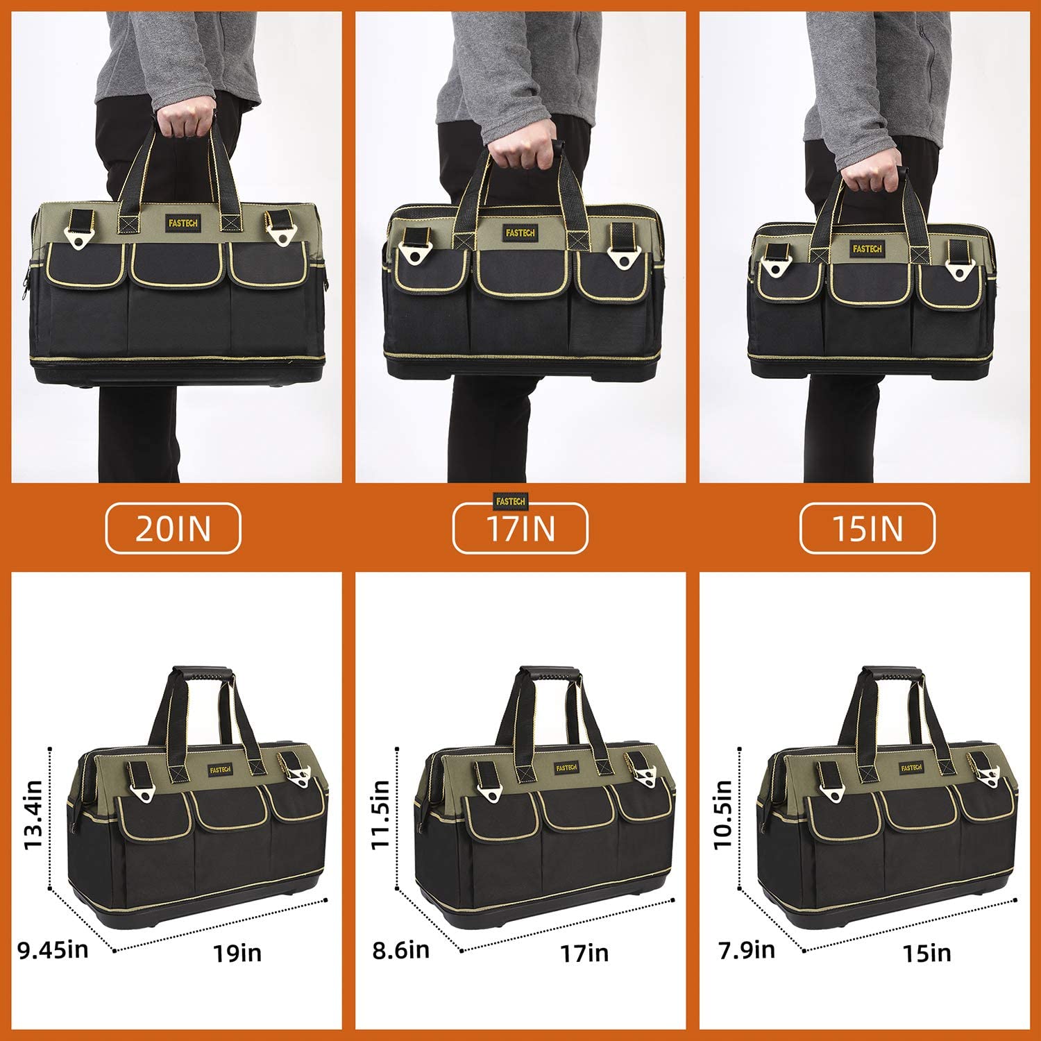 QIHE-20-inch Wide Mouth Tool Bag with Water Proof Molded BaseWide Mouth ...