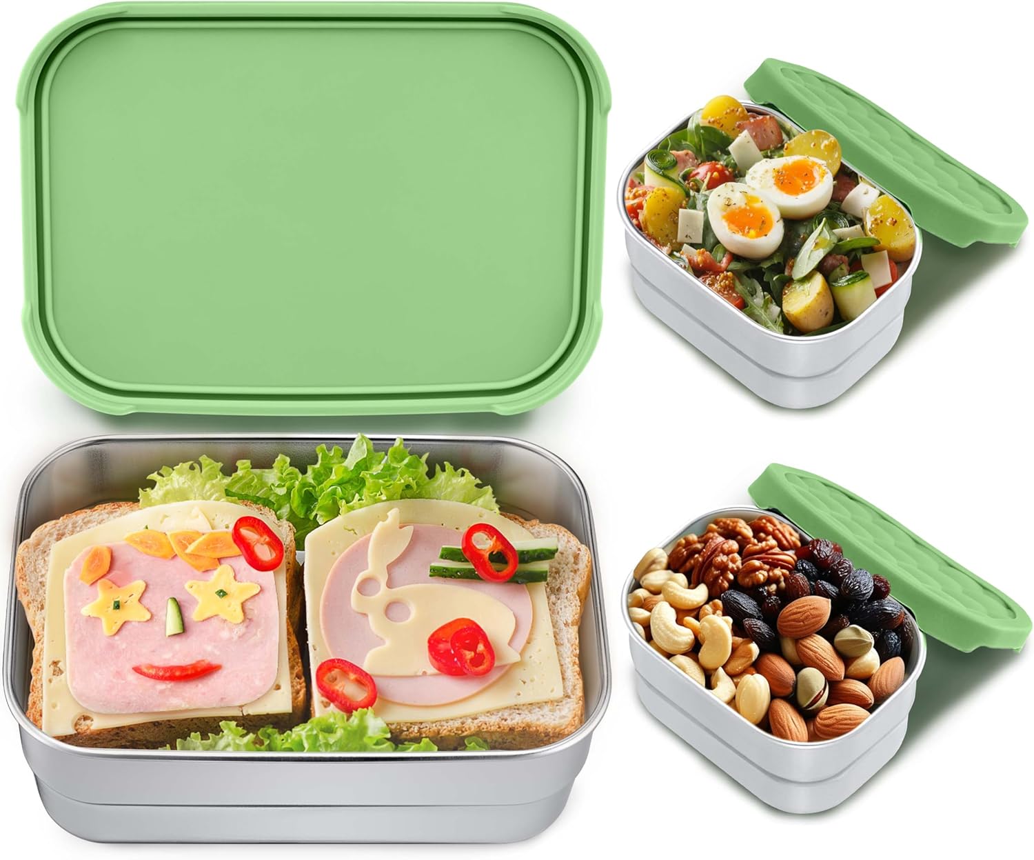 QIHE-3 Pack Kids Lunch Box Set, 18/10 Stainless Steel Bento Boxes with ...