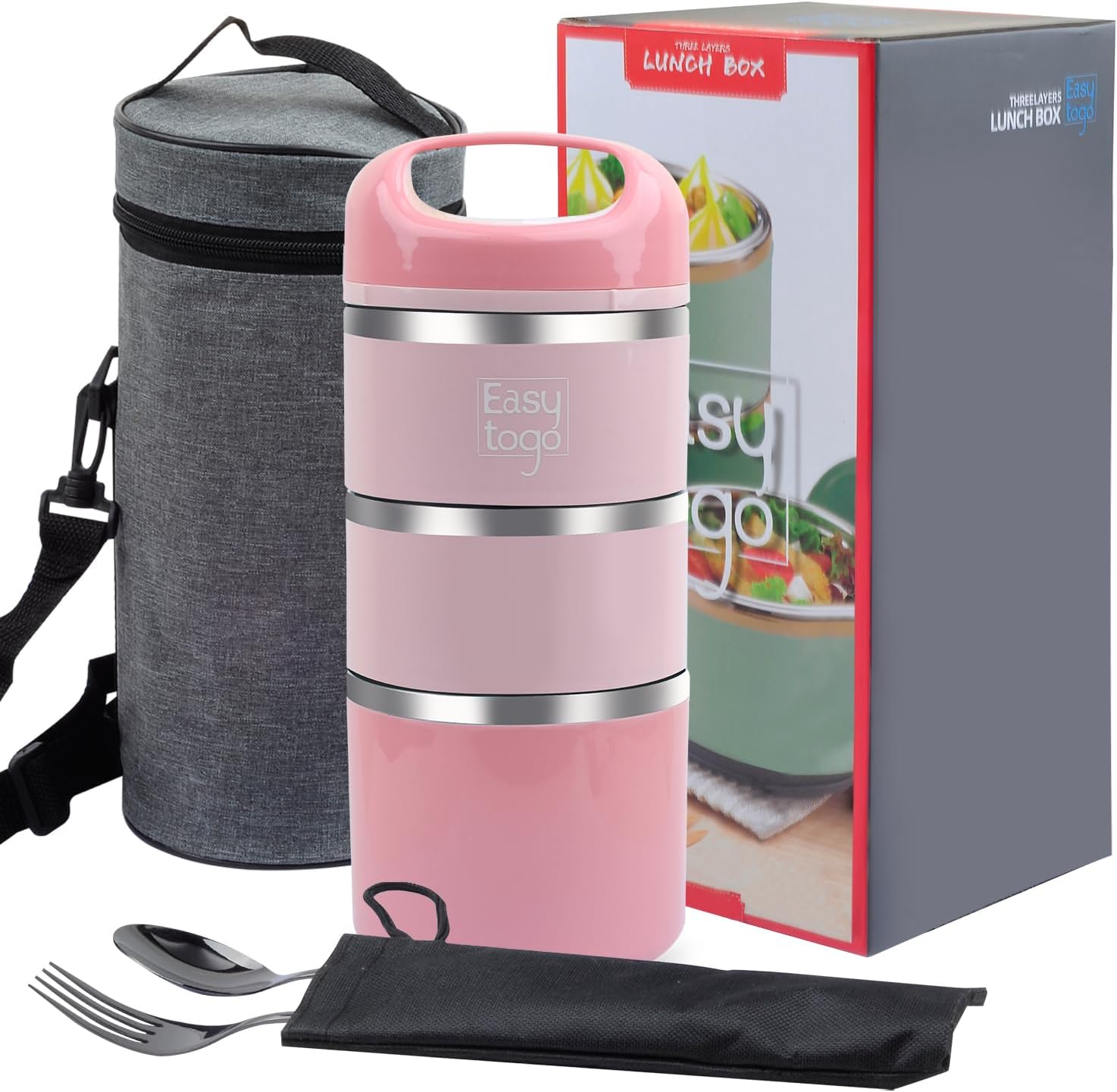 Remote Control Lunch Box QIHE-3 Tier Lunch Box 43Oz-Pink Stainless Steel Stackable Lunch Box ...