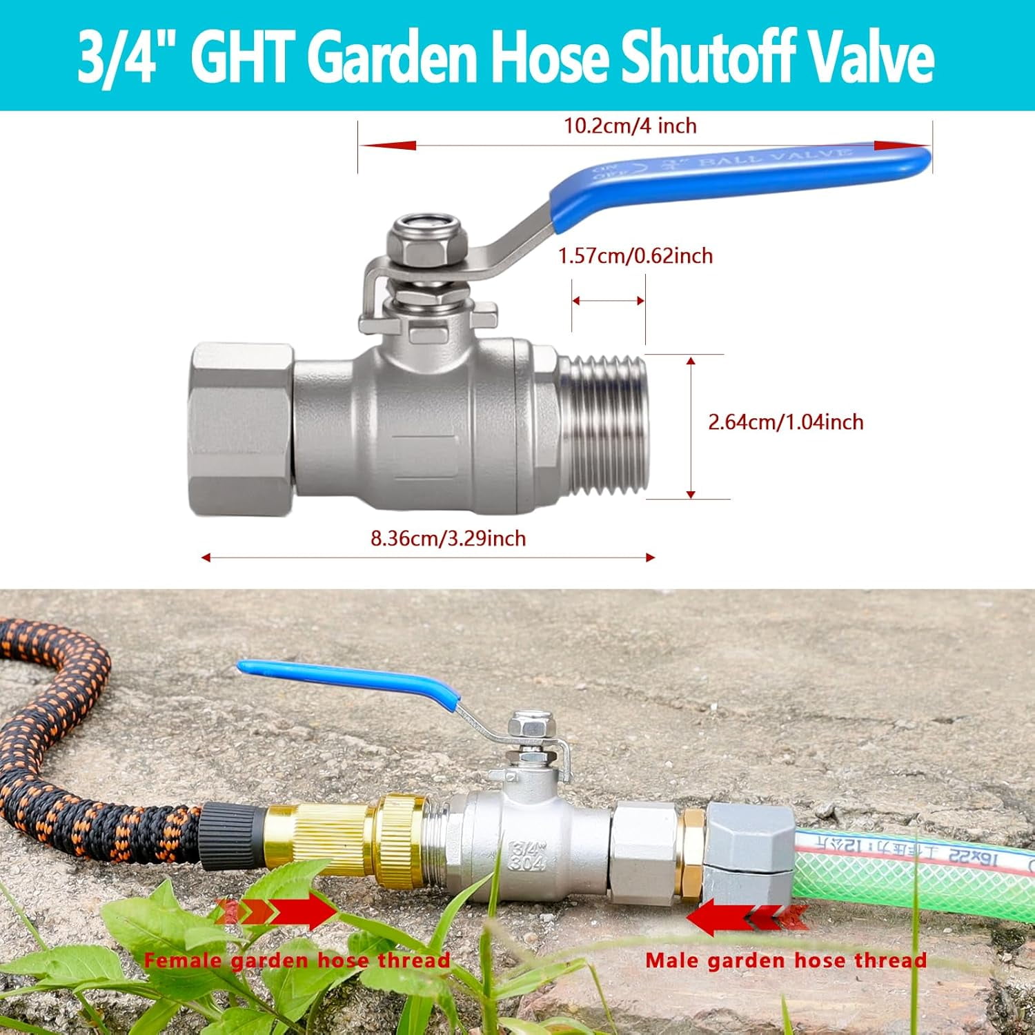 QIHE-304 Stainless steel Garden Hose Shut Off Valve Full Flow, No ...