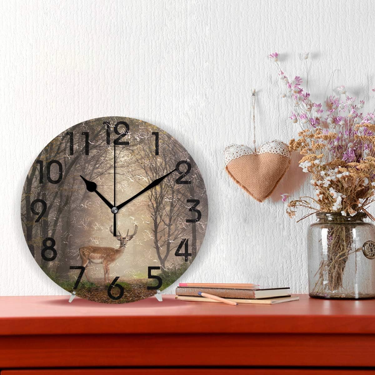 QIHE-3D Magic Fallow Deer in Misty Forest Print Round Wall Clock ...