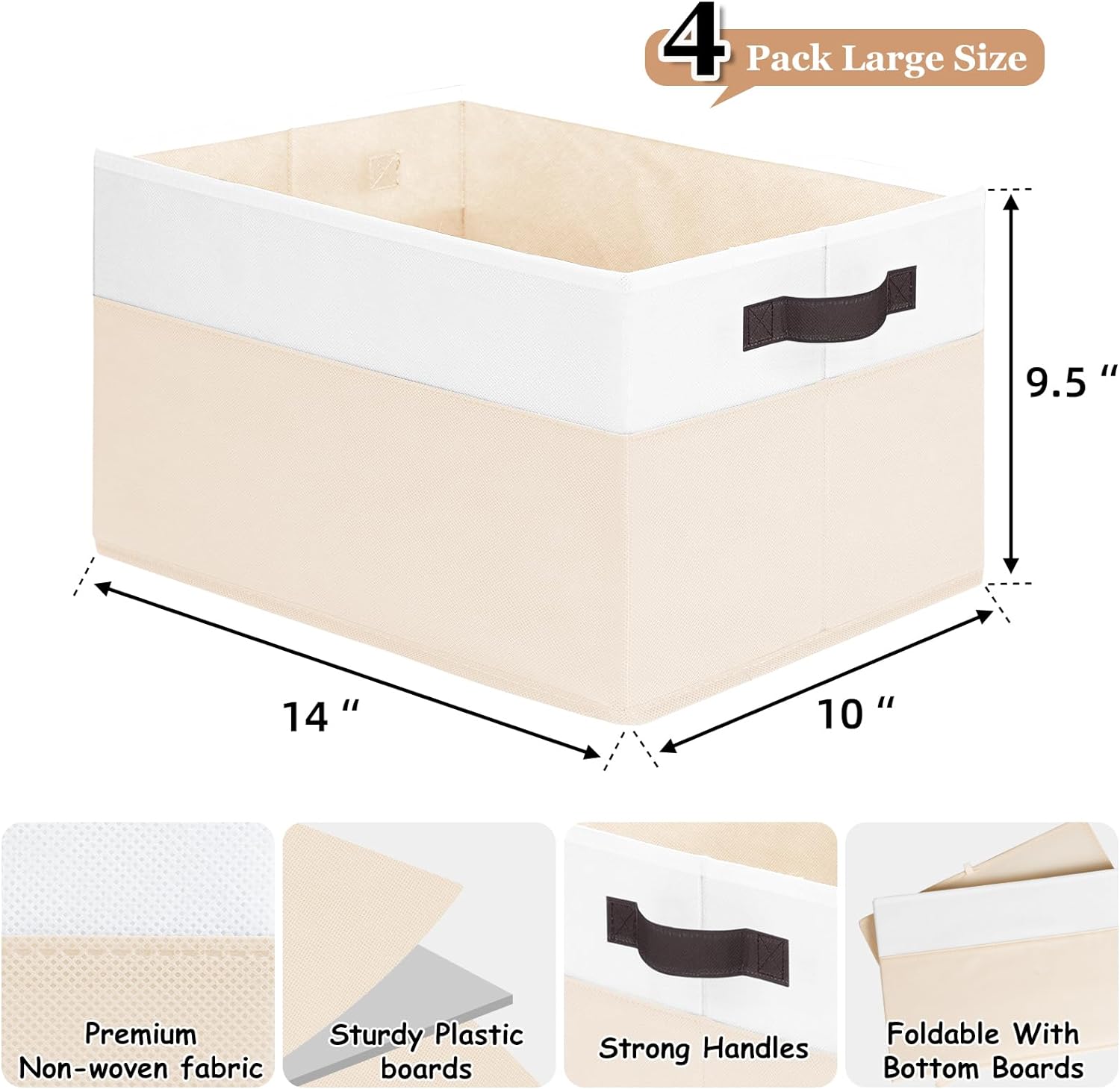 QIHE-4 Pack Baby Clothes Organizer Bins, Fabric Collapsible Storage ...