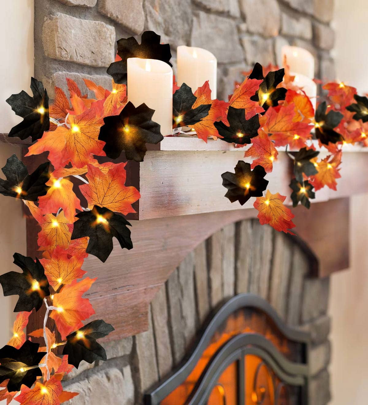 White Fall Light QIHE-50 LED 16.4Ft Halloween Decorations Fall Garland String Lights ...