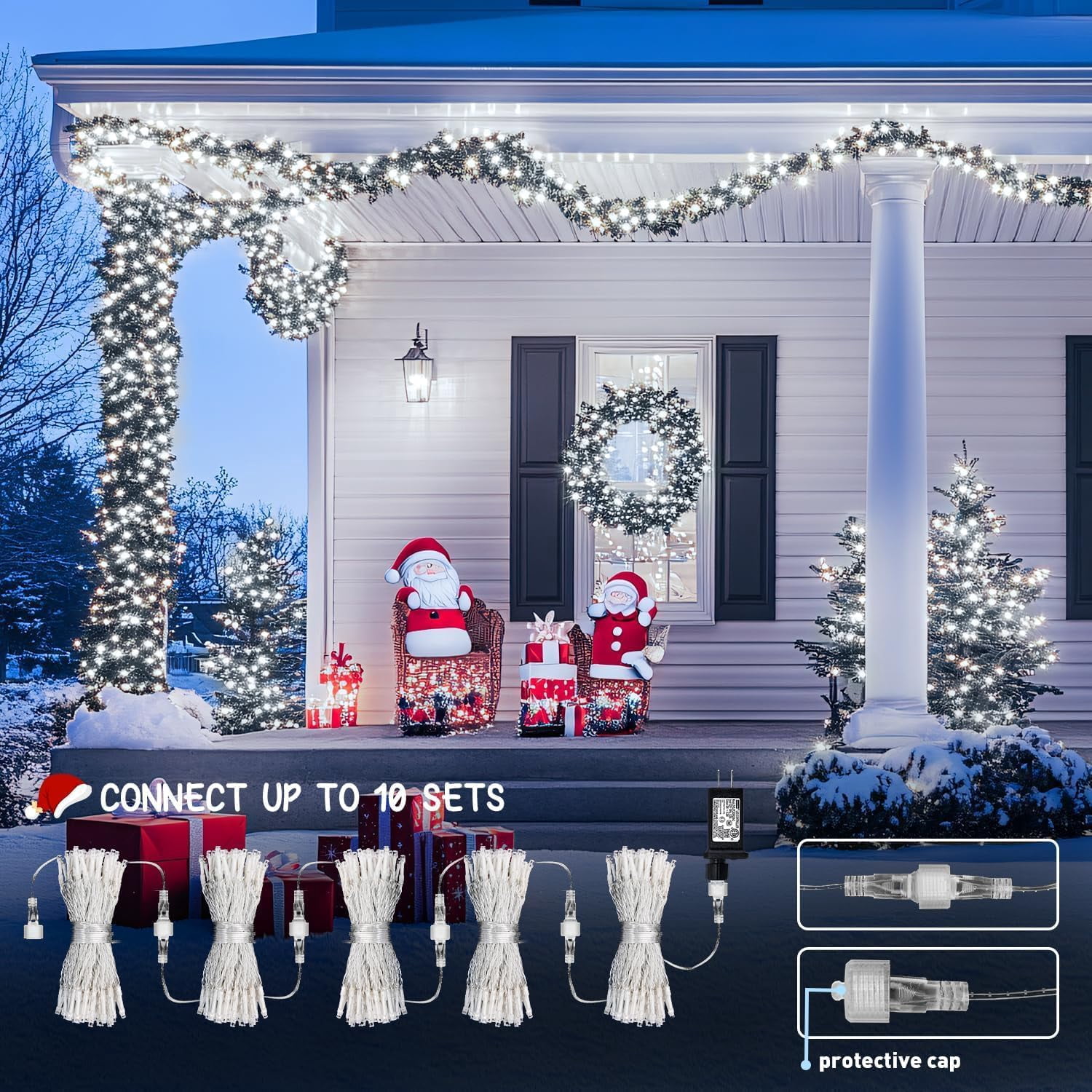 QIHE-500 LED White String Christmas Lights Outdoor Indoor, 164ft ...