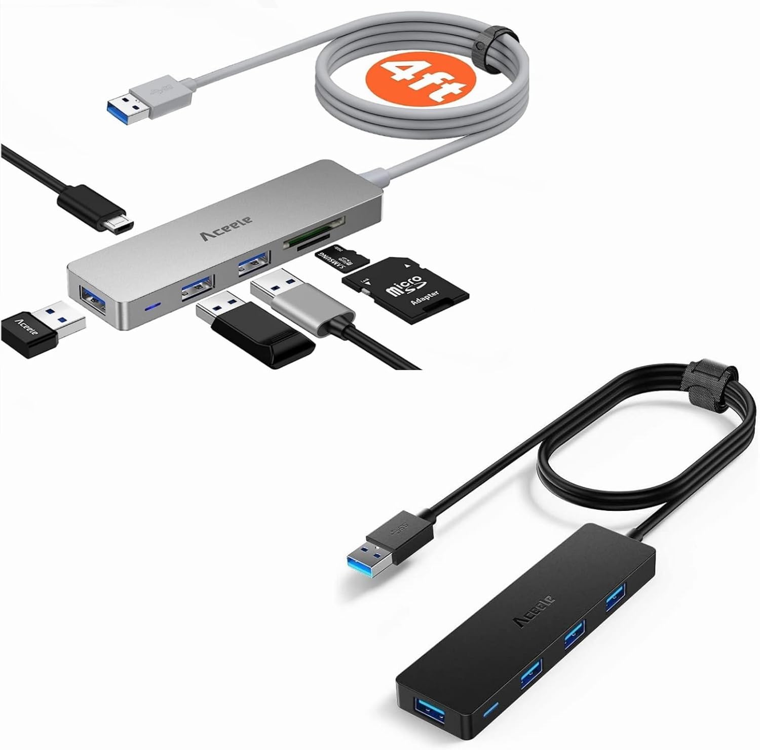 QIHE-6 in 1 USB 3.0 Hub Bundle of 4 in 1 USB 3.0 Hub, 4ft Extended Long ...