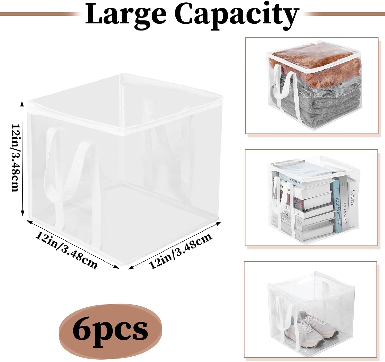 QIHE-6 Pcs Clear Zippered Organizers 12''x12''x12'' Moving Bags with ...