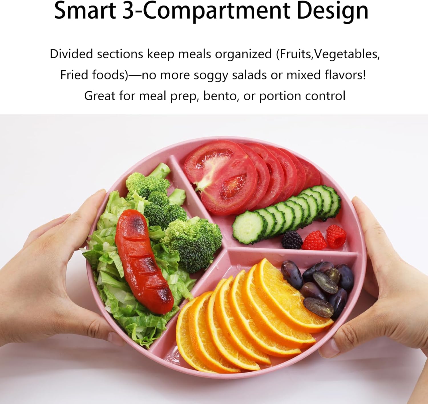 Strew Part Compartment QIHE-9.6-Inch Large Multicolor Wheat Straw Divided Plates – 9PCs ...