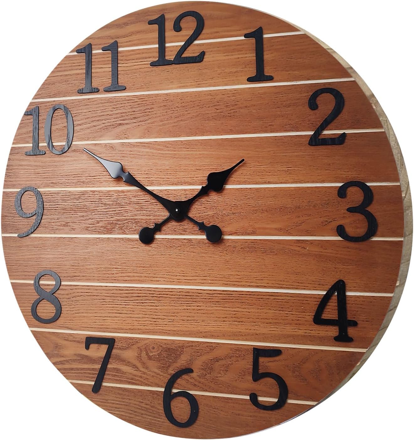 QIHE-Brown Clocks Battery Operated 16 Inches or Larger Solid Wood Wall ...
