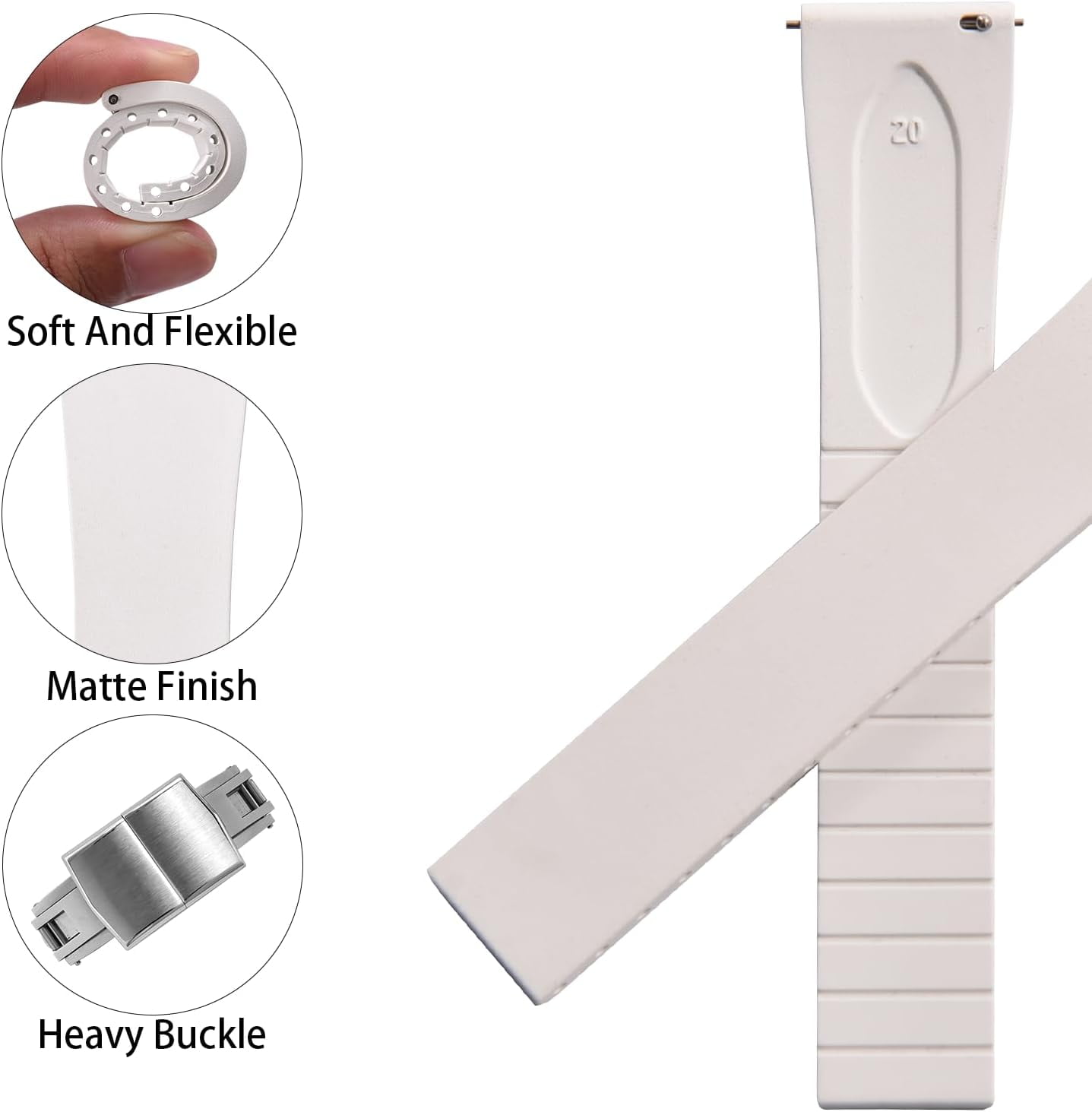 QIHE-CTS 18mm/20mm/22mm Quick Release Watch Band,Soft Fkm Rubber Straps ...
