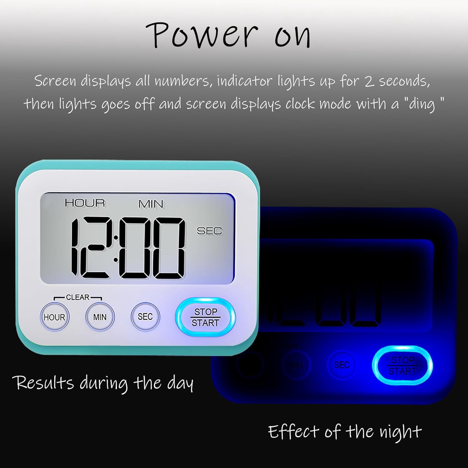 Small Timer Beep QIHE-Digital Kitchen Timer Magnetic Loud Alarm, Large LCD Screen Silent ...