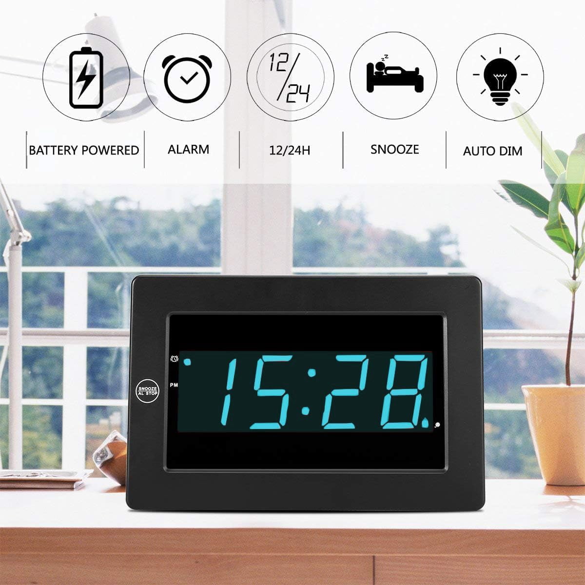 QIHE-Digital Wall Clock Battery Operated - LED Display Digital Alarm ...