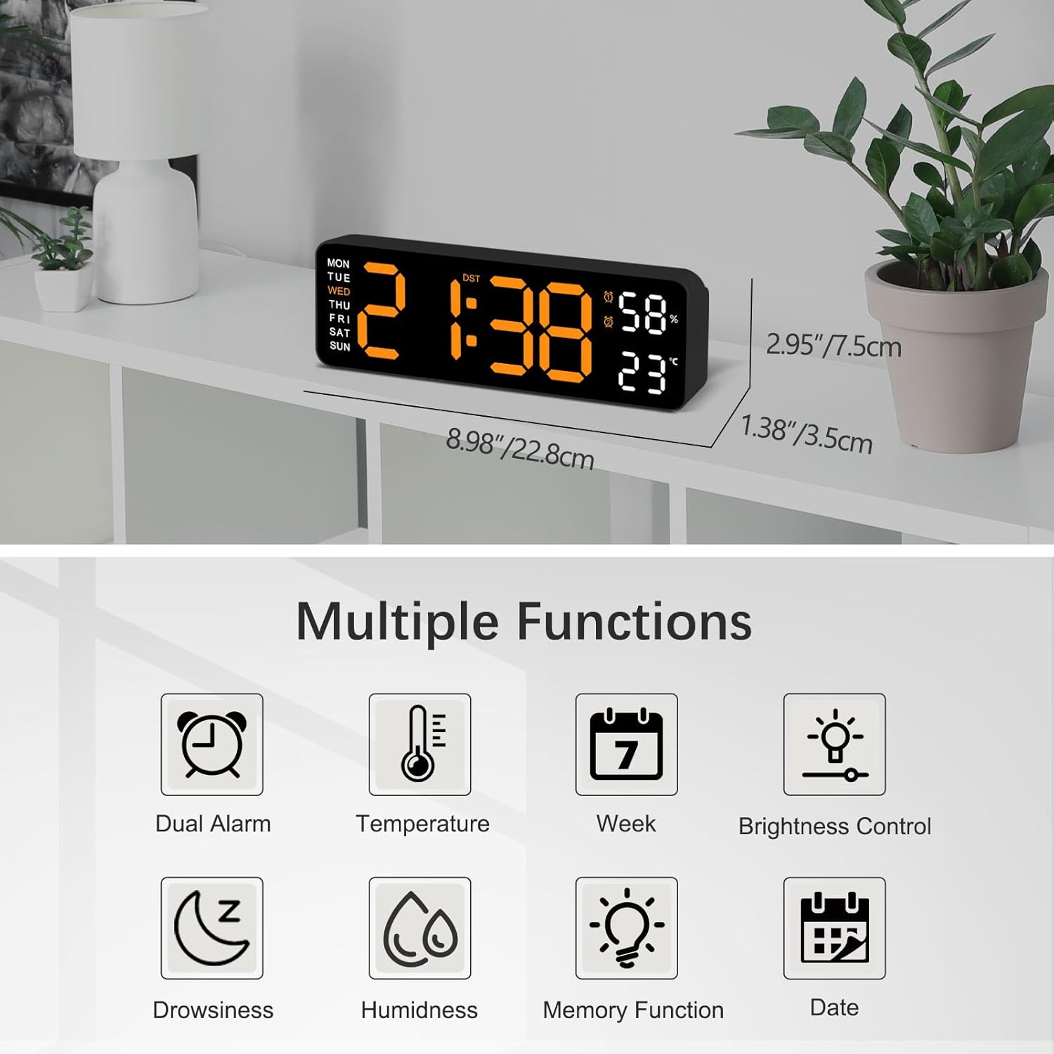 QIHE-Digital Wall Clock Large Display, 9