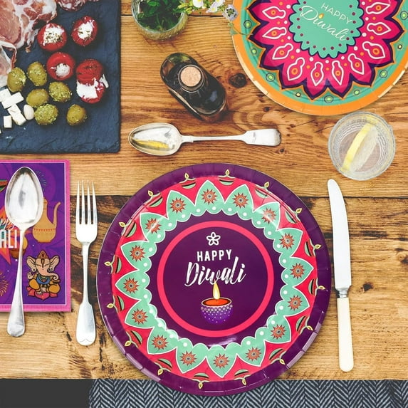 QIHE-Happy Diwali Table Decorations, 64pcs Disposable Festival of ...