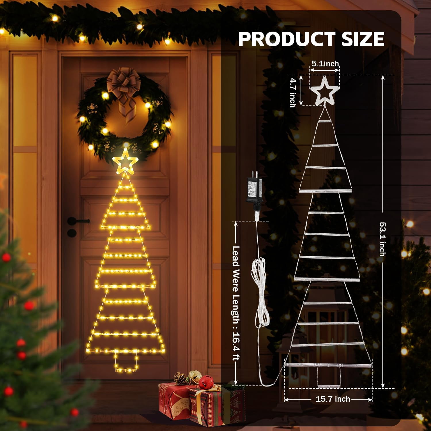 QIHE-LED Christmas Tree Ladder Lights, 4.6ft 189 LED With Star Topper ...