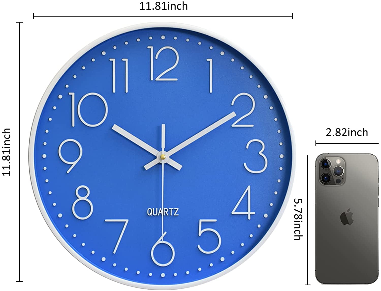 QIHE-Large Digital Wall Clock 12 Inch Simple Silent Wall Clocks ...