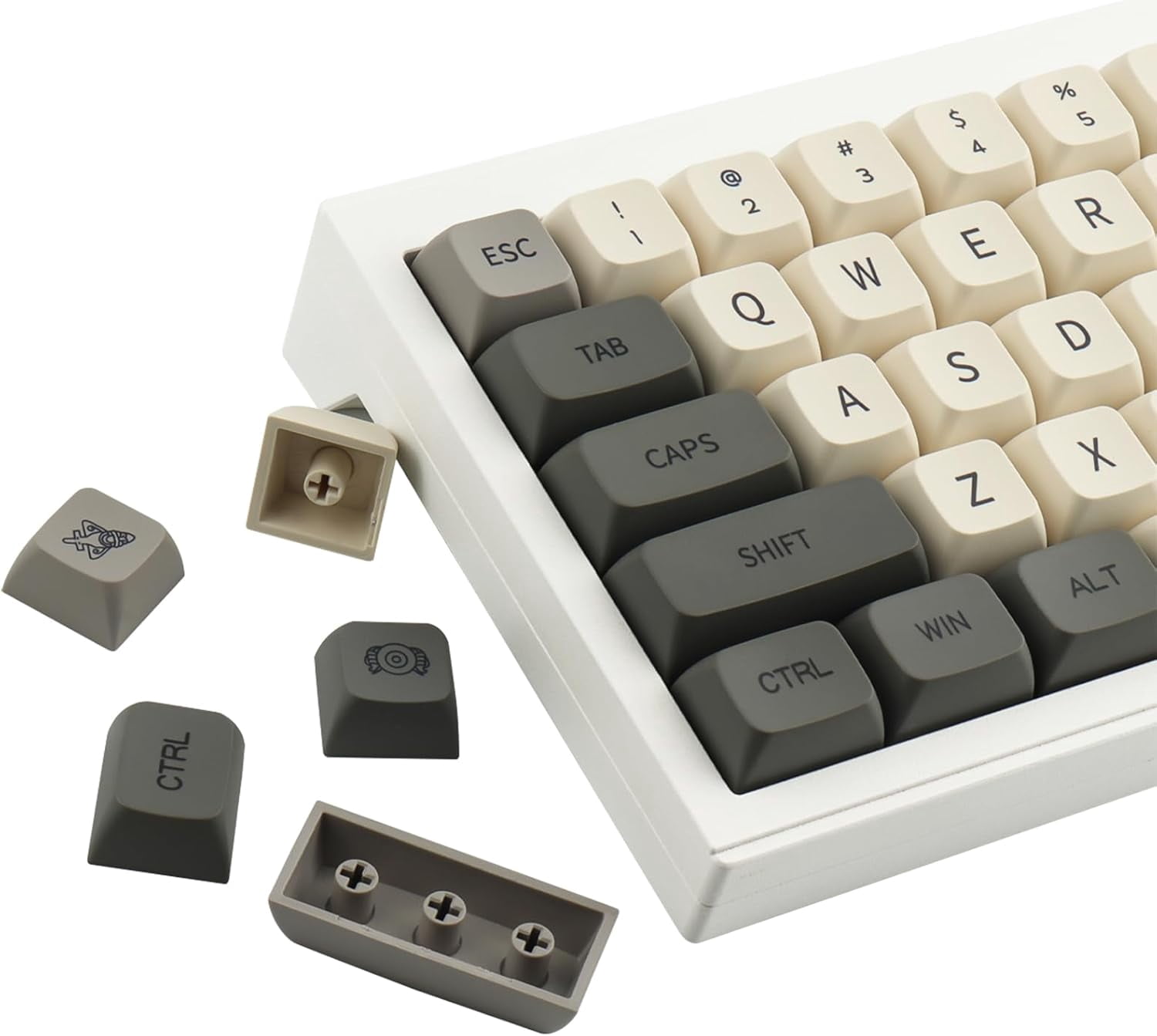 Keycode 124 QIHE-PBT Keycaps - XDA Profile, 124 Key Retro Grey Set, Dye-Sublimated ...