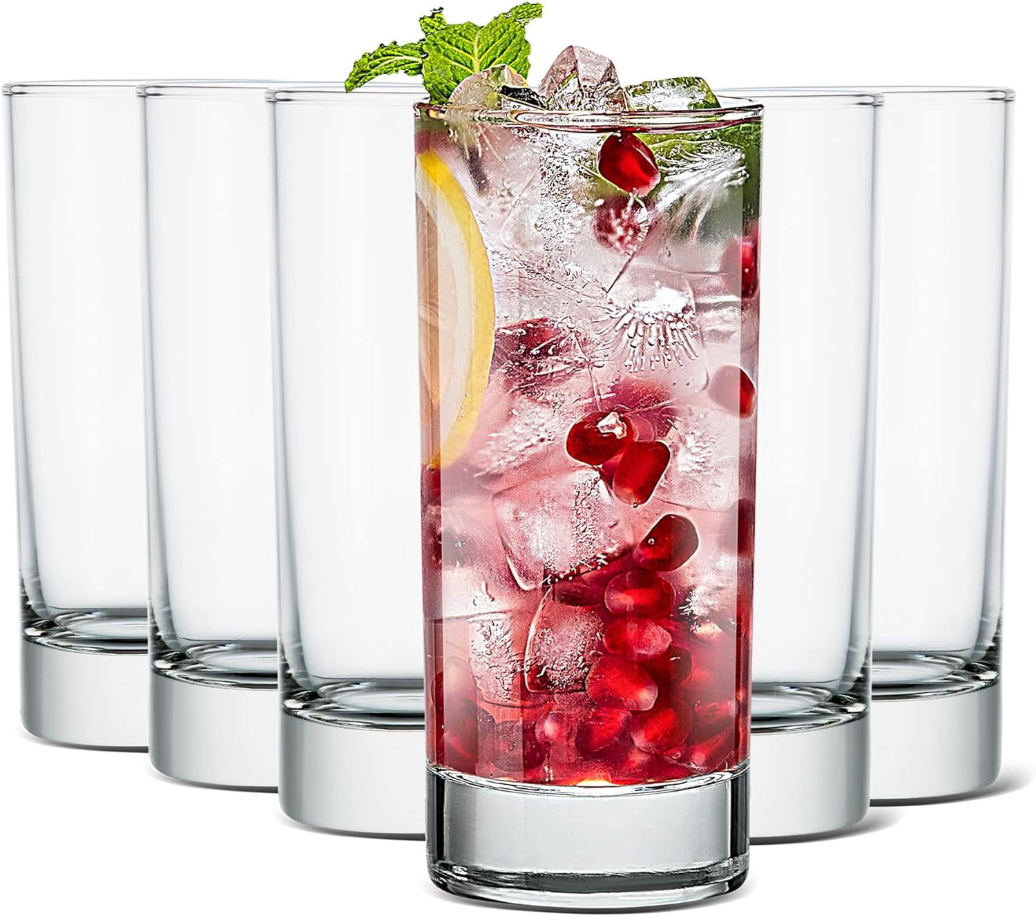 Claplante 6 Pack Highball Glasses 11 Oz Heavy Base Claplante Set Of 6 Glass  Highball Drinking Glasses - 11 Oz, Heavy Base, Clear, Dishwasher Safe  Crystal Clear Glass Cups