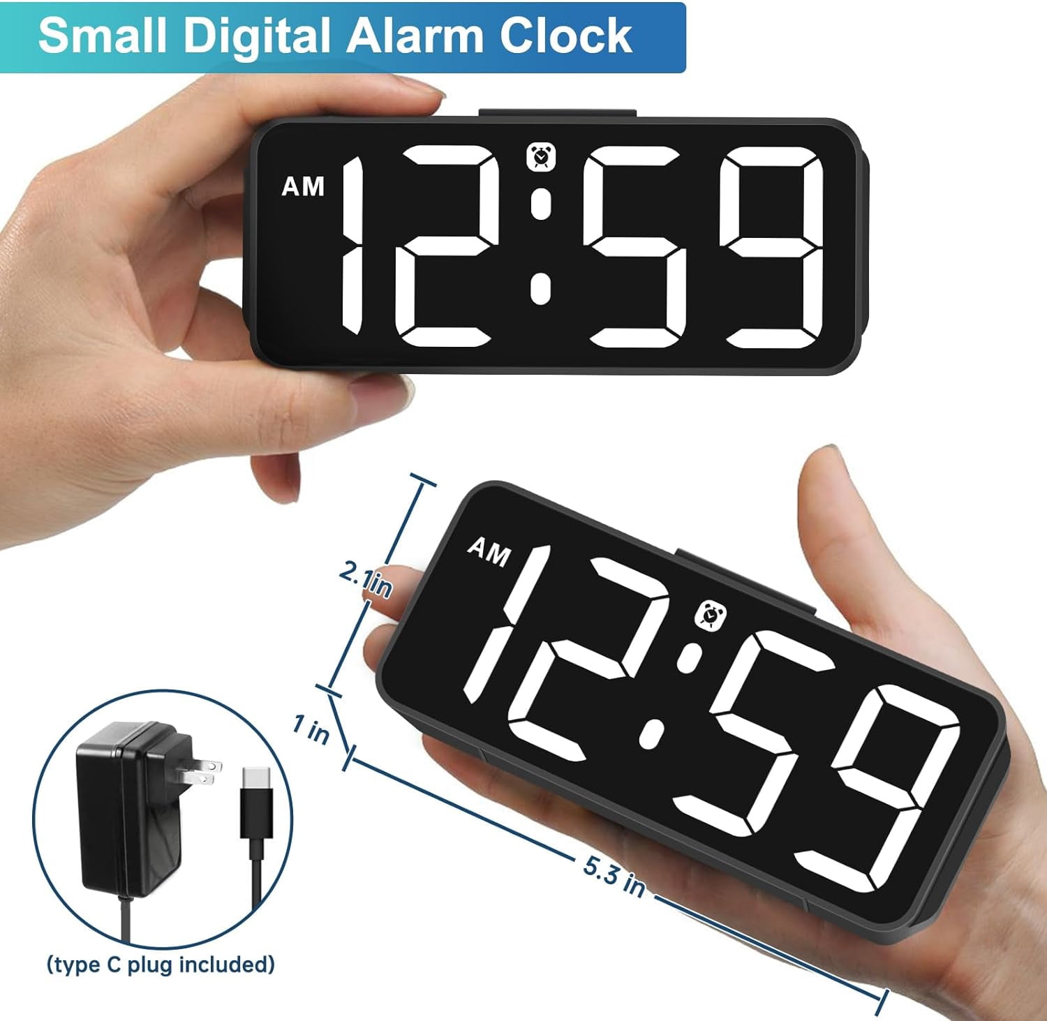 QIHE-Small Digital Alarm Clock Plug in for Bedrooms Bedside, Tiny ...