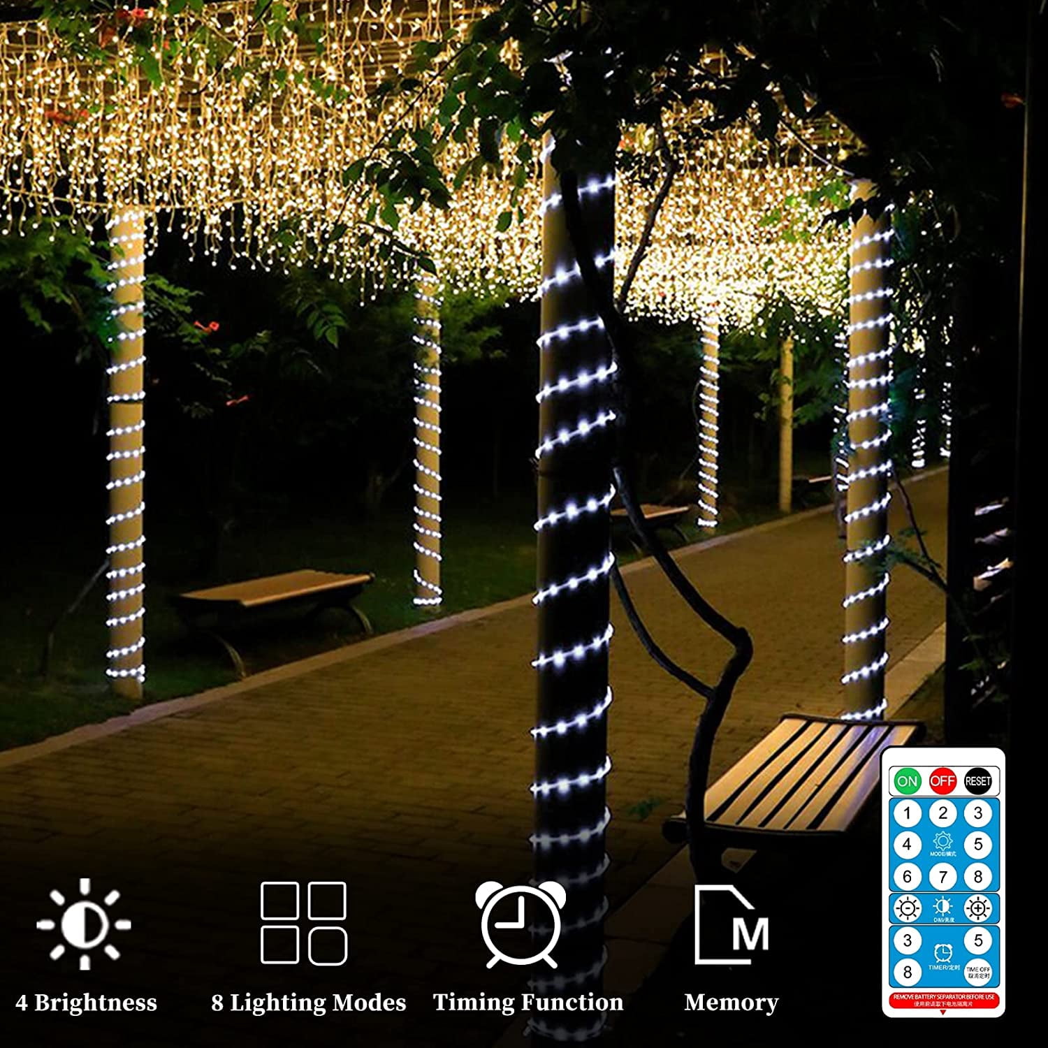 Solar Powered Rope QIHE-Solar Outdoor Rope Lights, 66ft 200leds Solar Powered Rope Lights ...