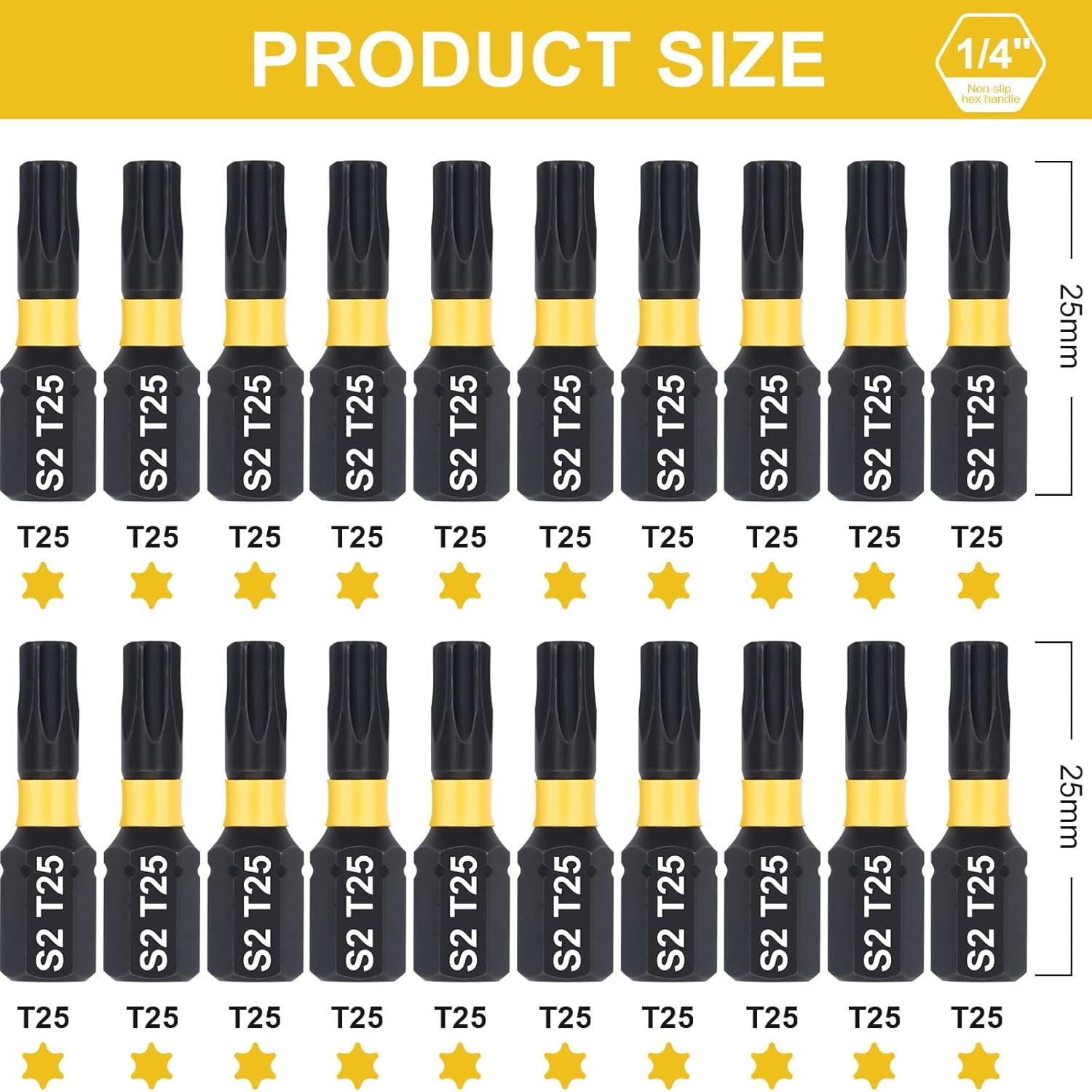 QIHE-T25 Torx Bit Set, 20-Piece Premium S2 Alloy Steel 1-inch Long ...