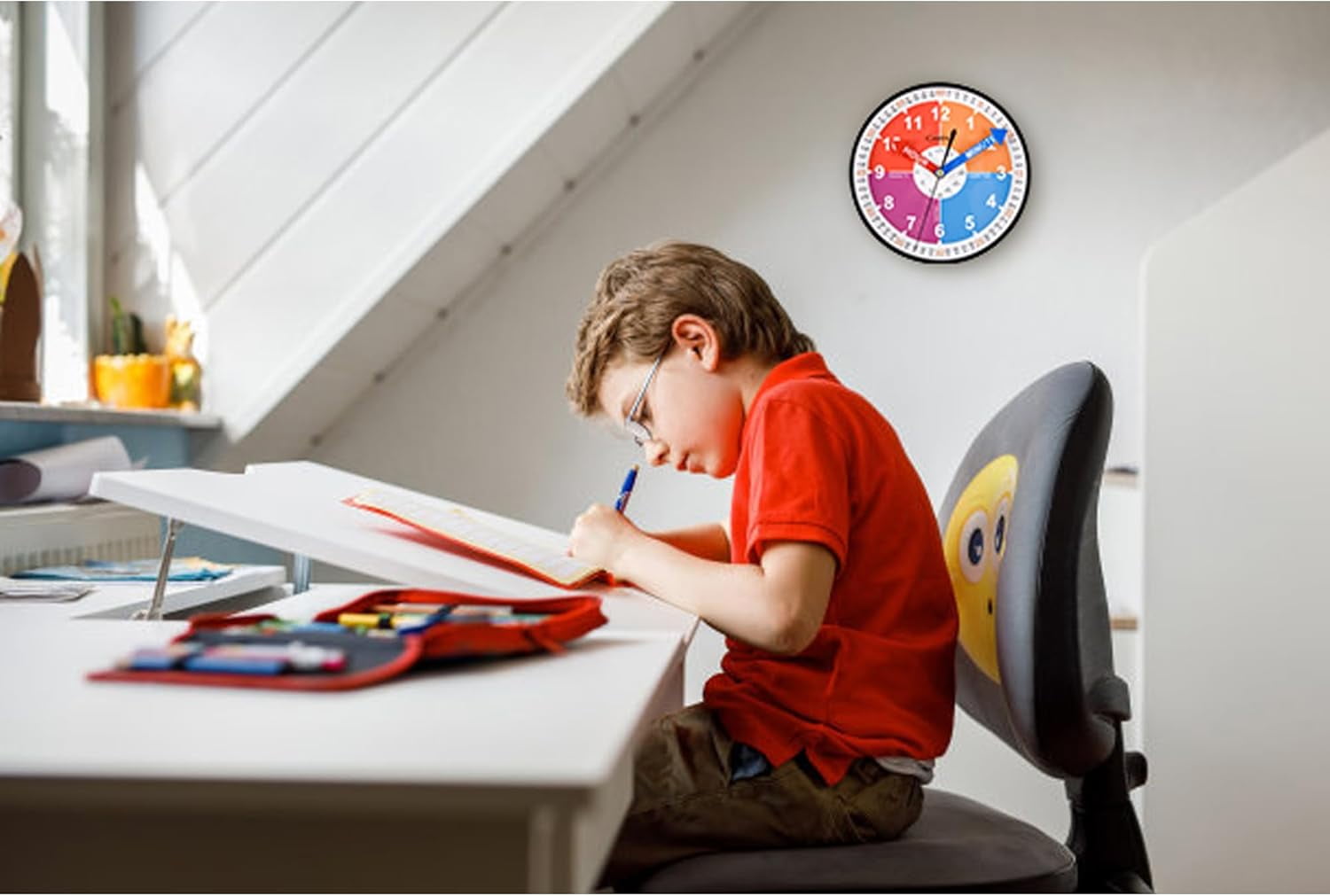 QIHE-Telling Time Teaching Wall Clock, Analog Silent Learning Clock for ...