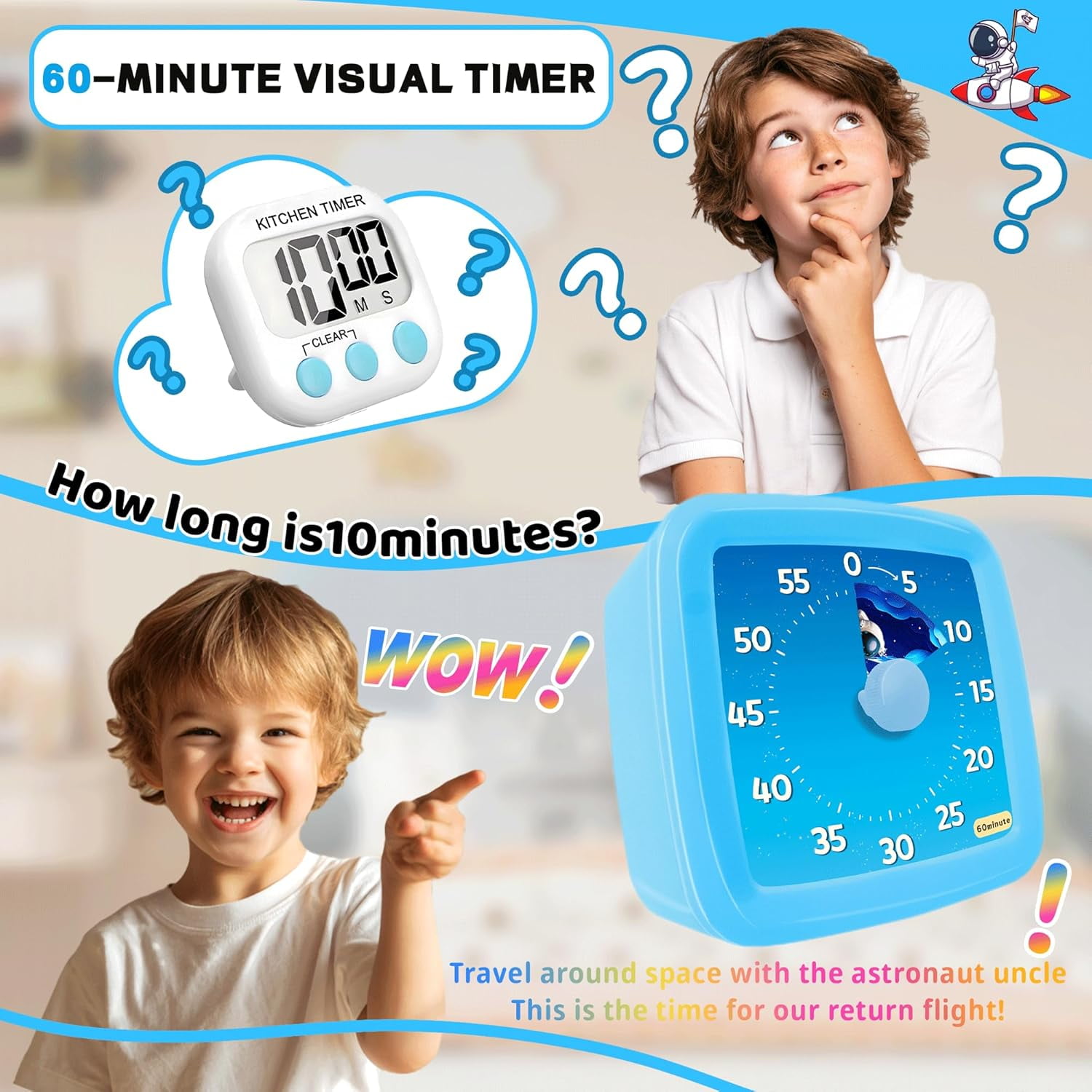 QIHE-Visual Timer for Kids, 60-Minute Countdown Timer for Classroom ...