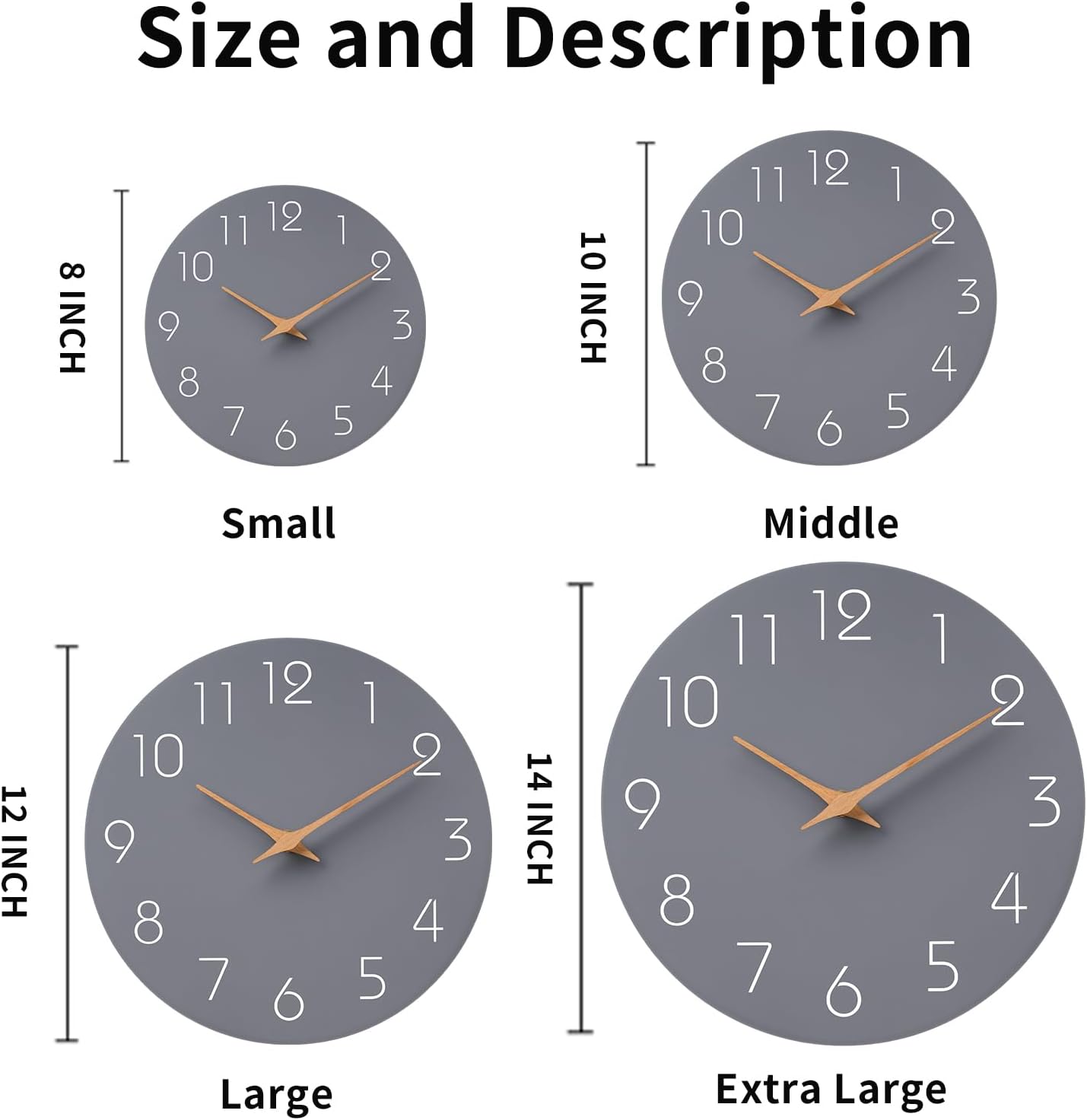 QIHE-Wall Clock 8 Inch Gray Battery Operated Silent Non Ticking Simple ...