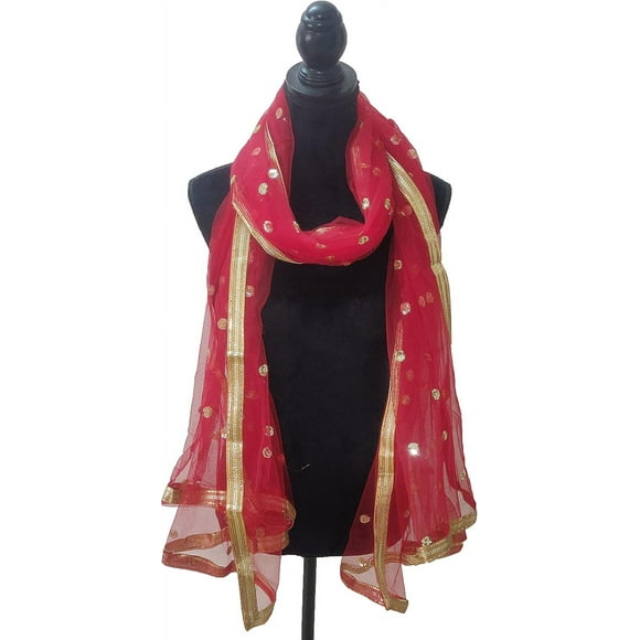 -Woman's Embellished Net Dupatta Scarf Shawl Wrap Soft Indian Bridal Wedding