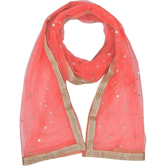 -Woman's Embellished Net Dupatta Scarf Shawl Wrap Soft Indian Bridal Wedding