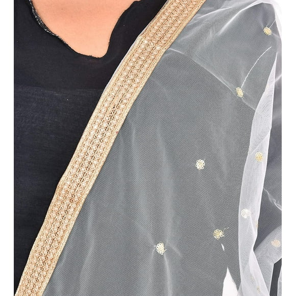 -Woman's Embellished Net Dupatta Scarf Shawl Wrap Soft Indian Bridal Wedding