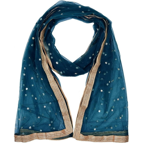 -Woman's Embellished Net Dupatta Scarf Shawl Wrap Soft Indian Bridal Wedding