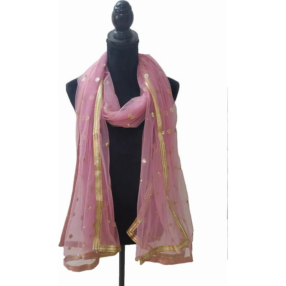 -Woman's Embellished Net Dupatta Scarf Shawl Wrap Soft Indian Bridal Wedding