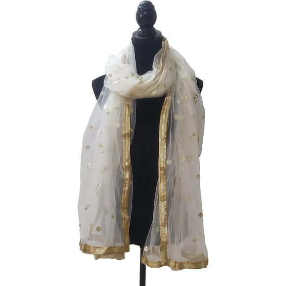 -Woman's Embellished Net Dupatta Scarf Shawl Wrap Soft Indian Bridal Wedding