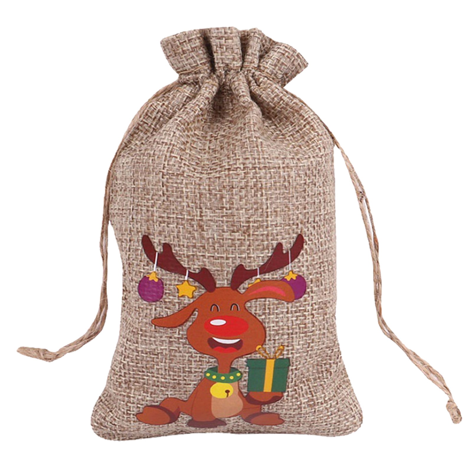 QIIBURR Christmas Gift Bags Small Christmas Printed Linen Gift Bag