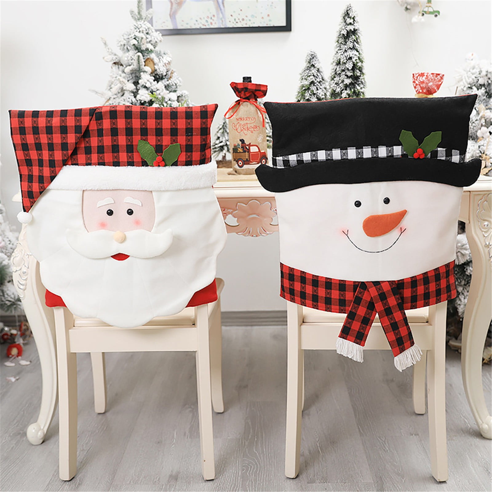 QIIBURR Dining Chair Covers Set of 4 4Pcs Chair Cap Santa Claus Red
