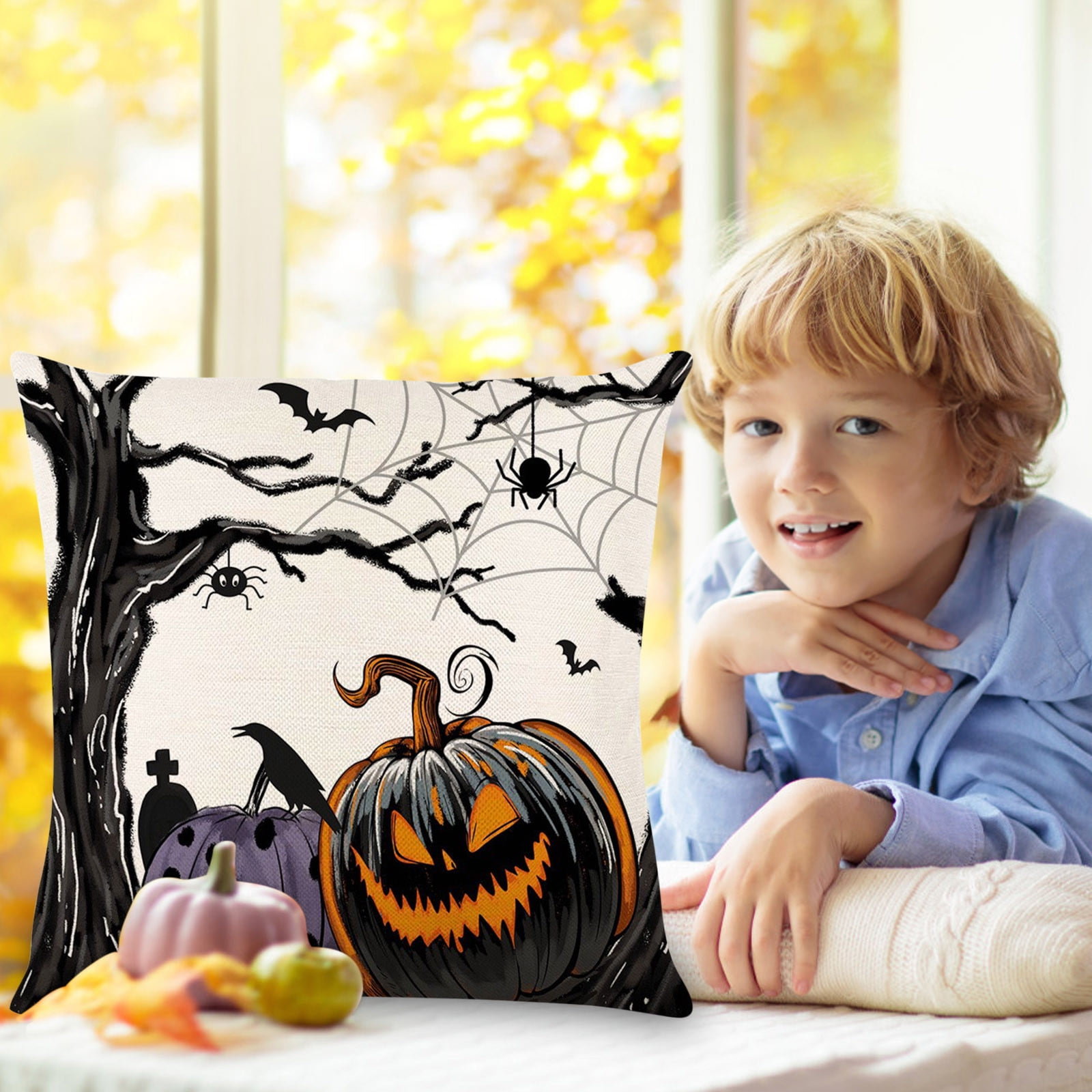 QIIBURR Halloween Decorative Pillow Covers 45X45Cm Single, Halloween Decorative White Colorful