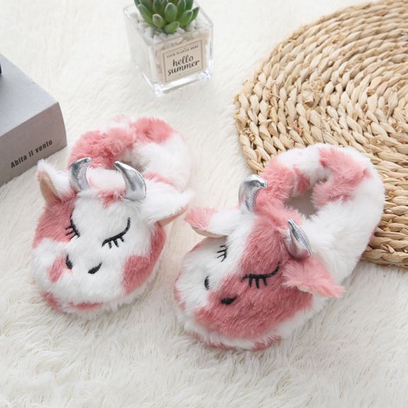 RXMEKW Winter Warm Children Cotton Slippers Indoor Cartoon Cows Casual Fashion Slippers