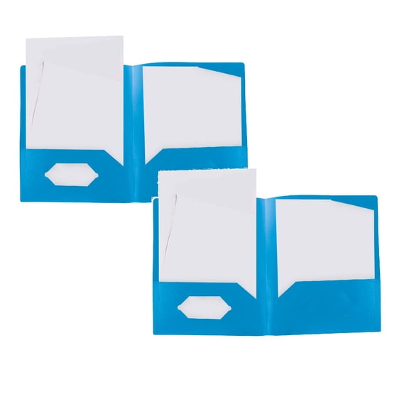 QIJGEBGG 2 PCS Blue Heavy Duty Polypropylene File Folders, Plastic Organizers with Clear Front Pocket, Dual Interior Pockets and Card Slot, Sturdy Document Holders for Daily Filing, Paper Storage