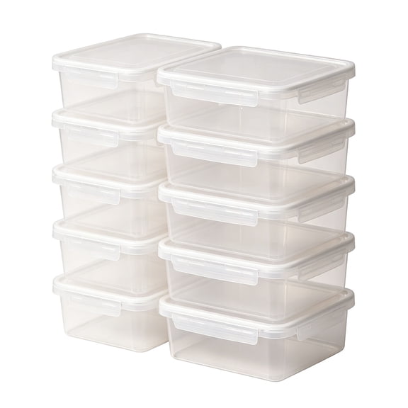 QIJGEBGG Large FlipTop, Stackable Small Storage Bin with Hinging Lid, Plastic Container to Organize Desk at Home, Office, Clear