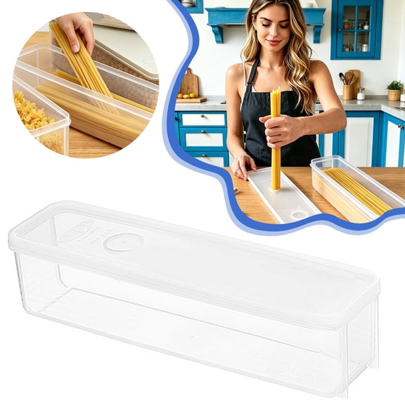 QIJGEBGG Pasta Container Noodle Food Storage Spaghetti Keeper Box Long Plastic Food Storage Container with Lid for Scallions, Cilantro Stackable, Airtight Clear Rectangular Food Container