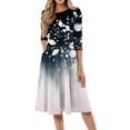 thumbnail image 1 of QIJIE Dresses for Women Summer 3/4 Sleeve Holiday Boho Floral Swing Midi Dress Crew Neck Flowy Sundress A-Line Vacation Casual Wedding Guest Dresses with Pockets Navy S, 1 of 6