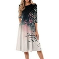 thumbnail image 1 of QIJIE Dresses for Women Summer 3/4 Sleeve Holiday Boho Floral Swing Midi Dress Crew Neck Flowy Sundress A-Line Vacation Casual Wedding Guest Dresses with Pockets Pink 2XL, 1 of 6