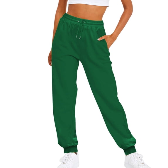QIJIE High-Waisted Sweatpants for Women Baggy: Comfy Lounge Pants with Pockets Crafted from Soft Green S