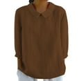 QIJIE Linen Shirts for Women 3/4 Sleeve Plus Size Tops Casual Collar