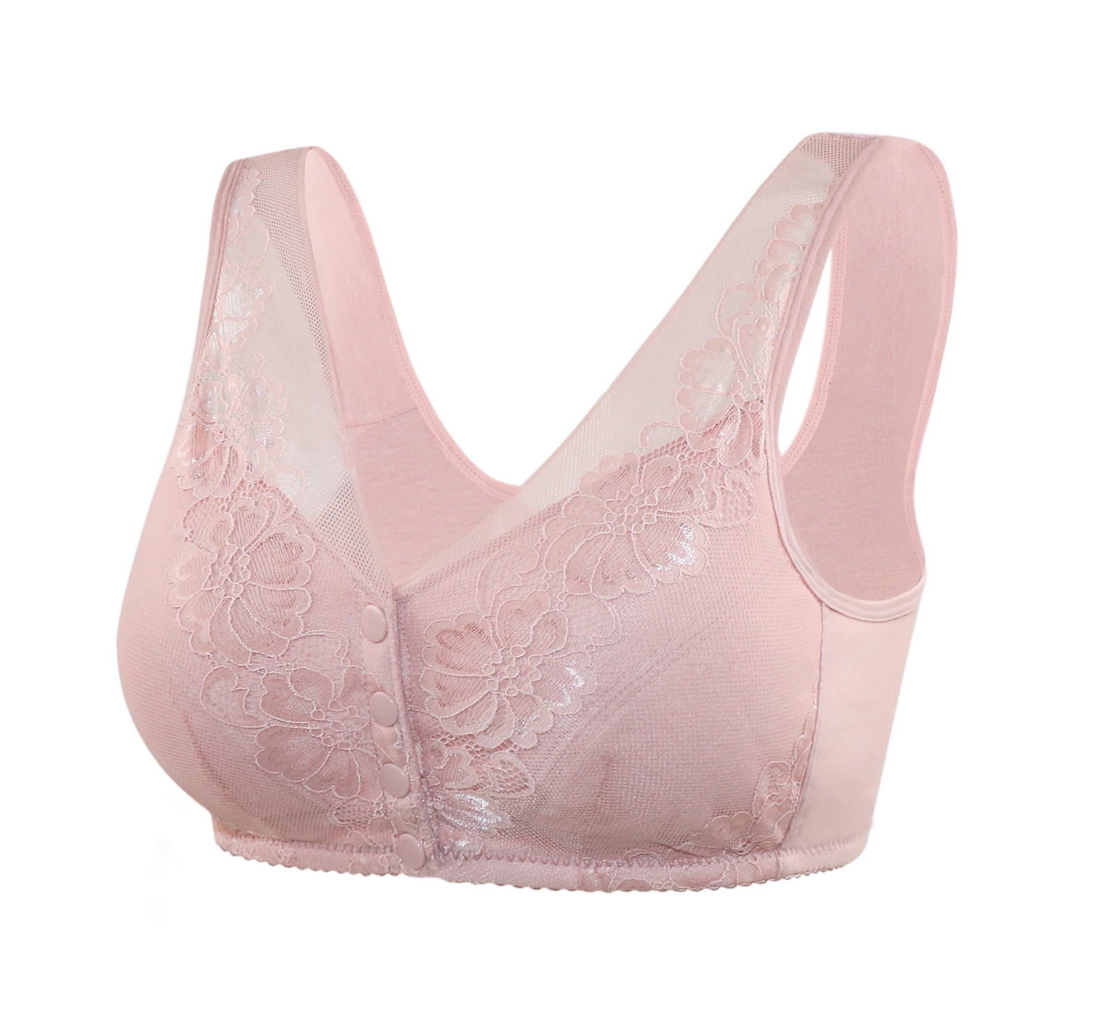 QIJIE No Underwire Lace Bras for Women Sponge Cup Front Closure Bras